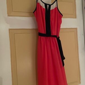 Iz Byer Coral and Blue Midi Dress